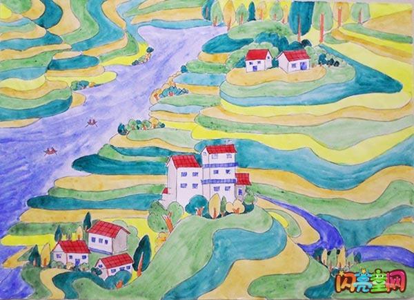 小学生我的家乡儿童画绘画作品欣赏