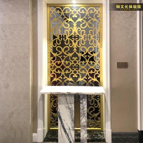 纯铜屏风金色卧室隔断挡煞欧式玄关背景客厅进门装饰镂空全铜雕花