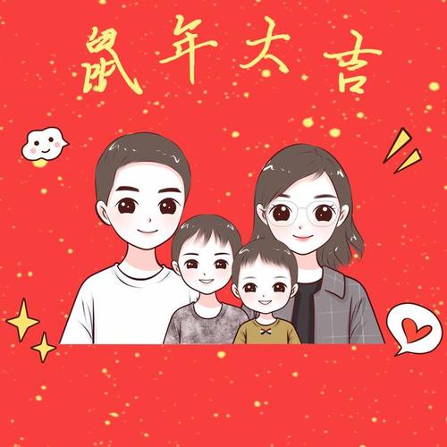 年味头像回顾,一家三口,四口手绘头像设计,喜欢吗?