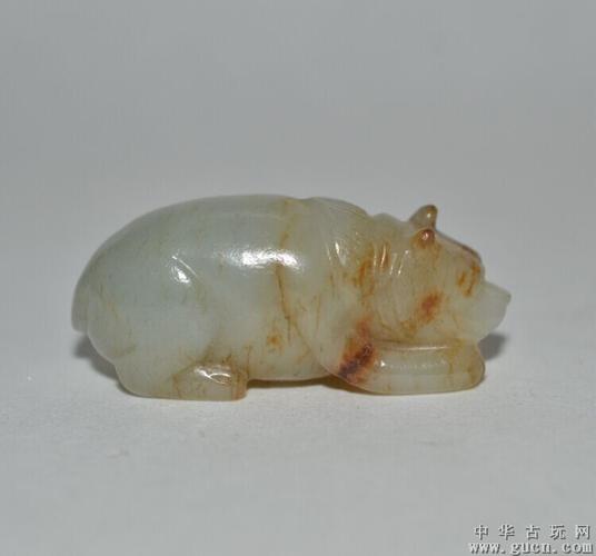 古玩古玉老玉宋代和田玉沁色玉熊挂件