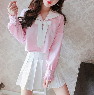 实拍~秋装女日系甜美水手服可爱蝴蝶结学院风上衣女899百搭时尚