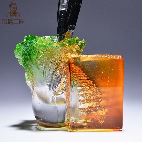 琉璃白菜笔筒办公室桌面摆件送语文老师的礼物实用