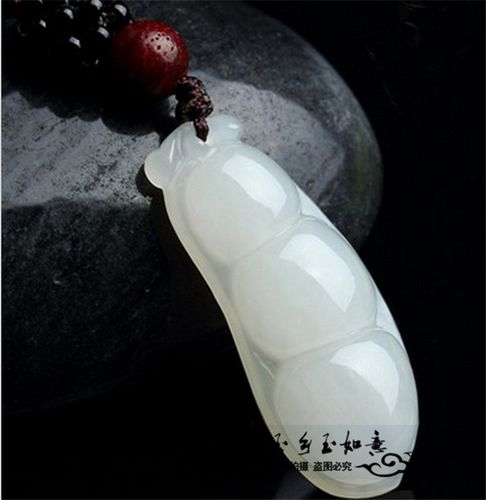 玉器玉石老坑俄料和田玉白玉吊坠 四季豆玉坠挂件玉佩
