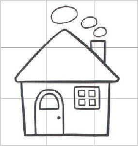 看到了一只黄色的小鸡小鸡的房子图形很漂亮小白兔问小鸡你家房子