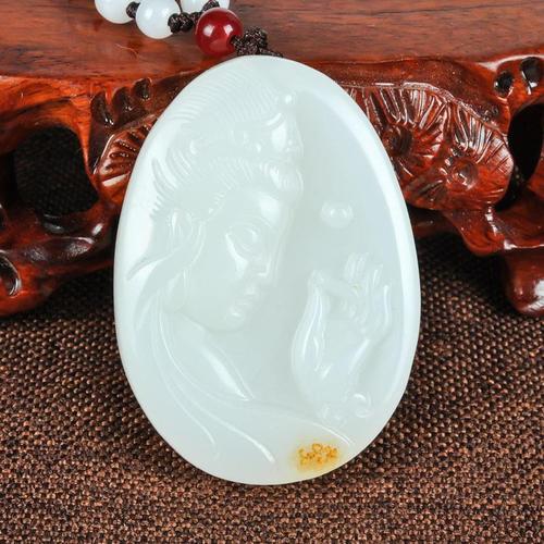 新疆和田玉色白玉观音挂件玉石观音吊坠 玉观音玉牌