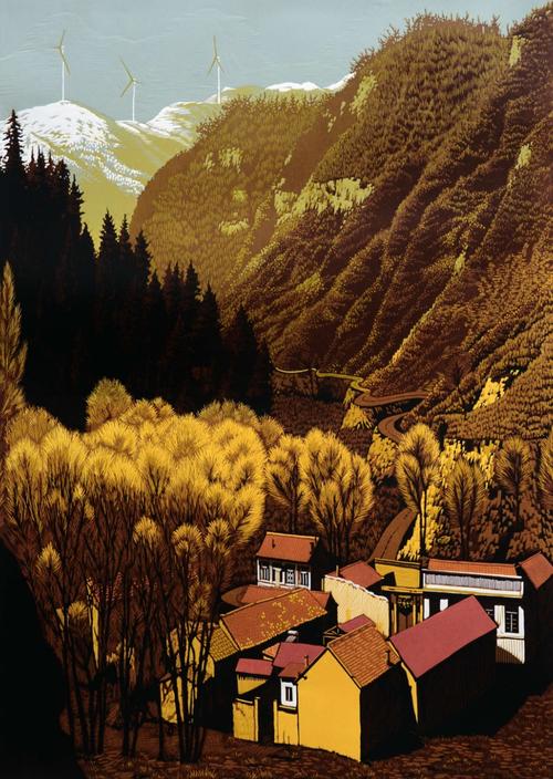 《寂静的村落》套色木刻70cm*100cm