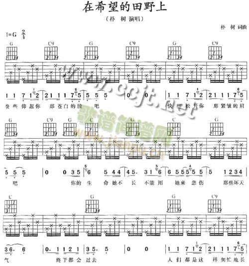 在希望的田野上吉他谱六线谱
