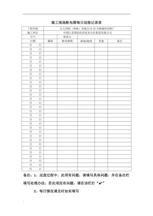 施工现场配电箱每日巡检记录表