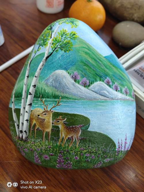 丙烯石头画作品
