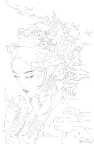 古风,插画,绘画,插画师,半面妆