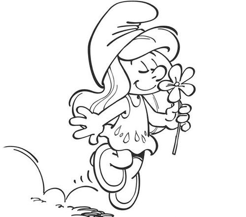 手拿鲜花的蓝妹妹 蓝精灵简笔画