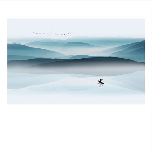 新中式禅意山水风景三联无框画画芯 客厅沙发背景挂画