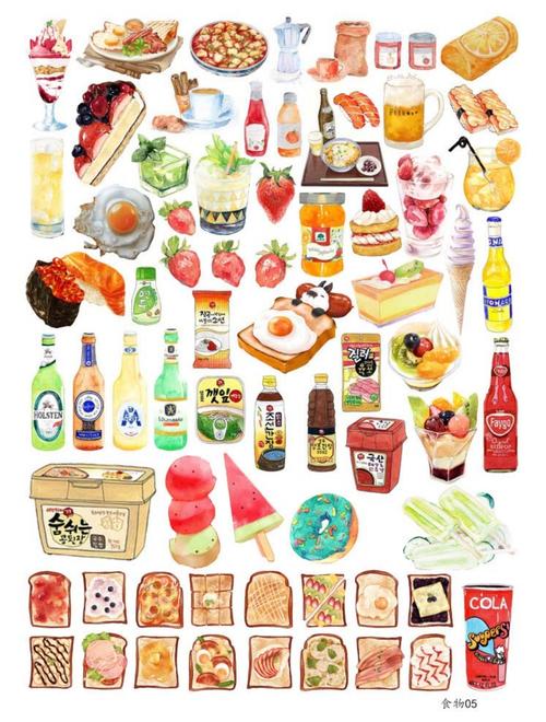 创意a5手帐手绘水彩食物不干胶贴纸好评好店