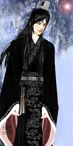 园门口出现了一名年轻的公子,发束白玉冠,额饰墨玉月,身着黑色宽锦袍