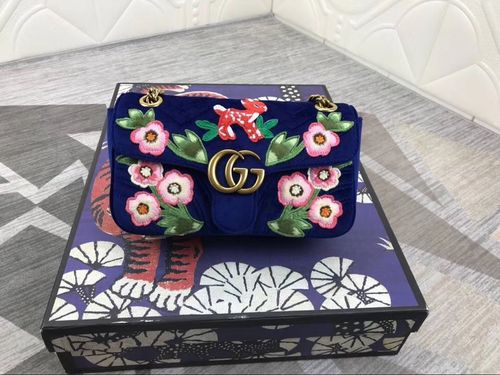 gucci gg marmont小鹿与花卉刺绣鍊带包 专柜价89900