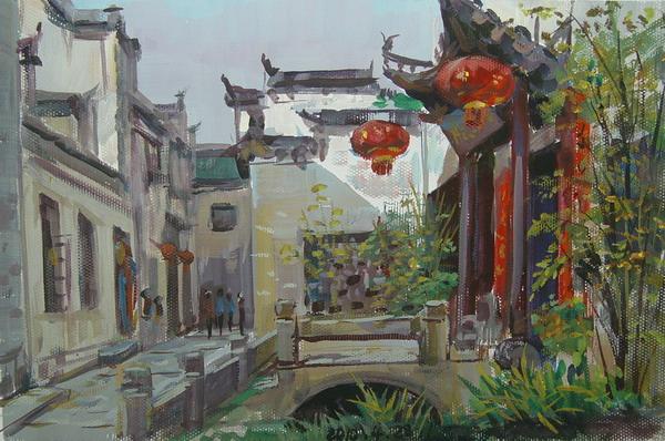 老房子水粉画图片库