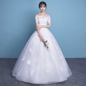 小婚纱新娘短款一字肩图片