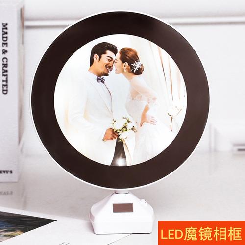 厂家直销led魔镜相框摆台7寸塑料圆形相框创意影楼相框定 制批发