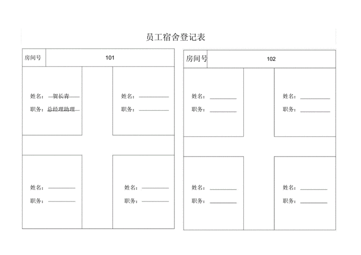 员工宿舍登记表格范例docx30页