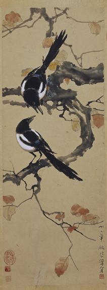 徐悲鸿双鹊秋艳图轴