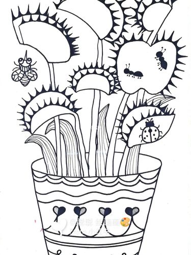 创意线描画96捕蝇草_石家庄自由行热门攻略_线描_临摹_儿童创意线描