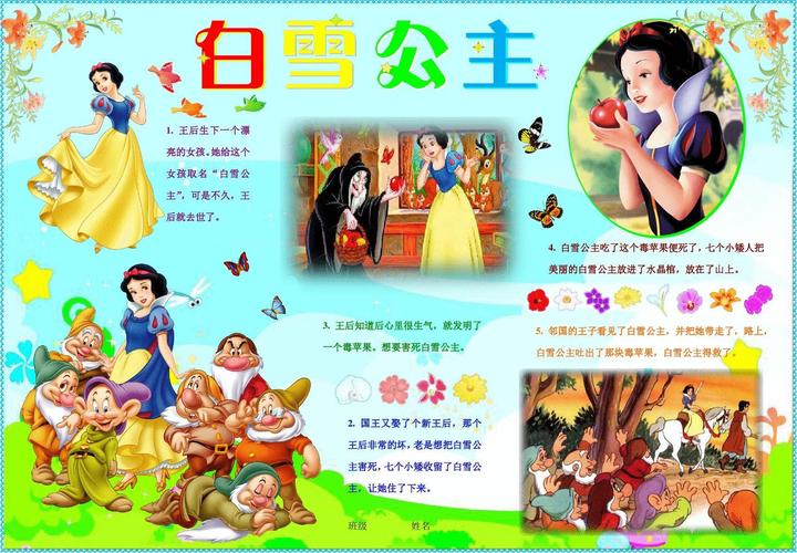 白雪公主606a3读书卡电子小报成品好书推荐手抄报模板书香满园快乐