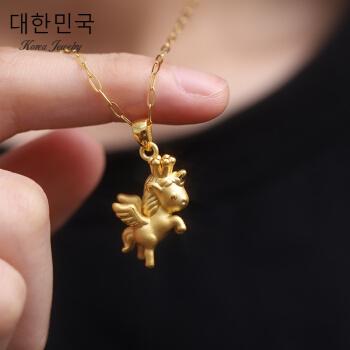 芠拉(wl)黄金小飞马吊坠足金9993d硬金生肖皇冠飞天马项坠女款独角兽