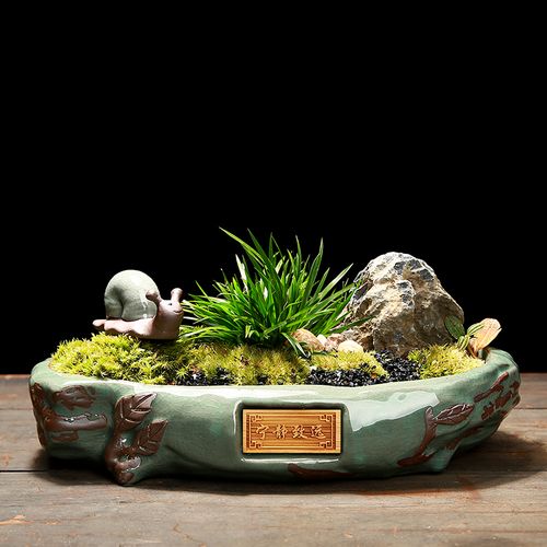 盆景花盆造景陶瓷中国风紫砂盆栽家用桌面创意绿植文竹大号绿萝盆