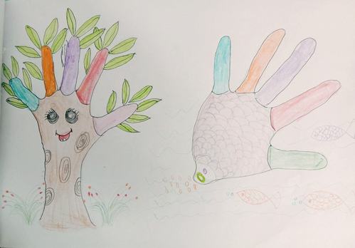 东康新教育学校—— 一年级美术《手形添画》课程作业展示