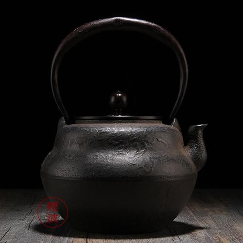 烟波★日本京都铁器 平安松寿堂 瓢型 茑象嵌 铁瓶 铁壶
