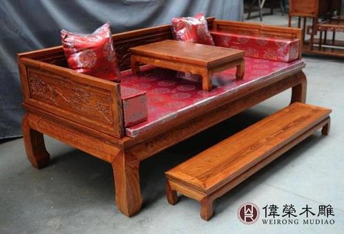 伟荣木雕 中式仿古实木罗汉床榆木龙榻 明清古典家具特价wr-h050-t