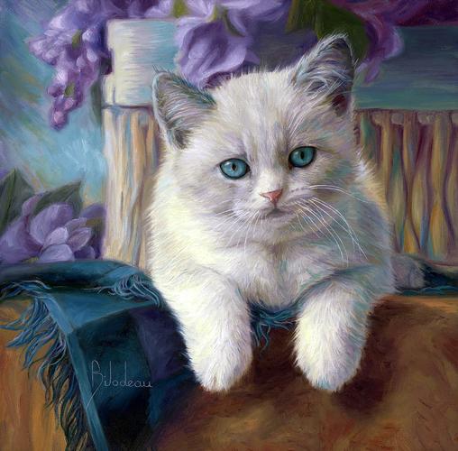 油画:艺术家lucie bilodeau可爱猫咪作品,没有猫咪的家是孤独的