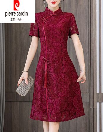 皮尔卡丹旗舰官方店轻奢大牌女装喜婆婆婚宴装旗袍改良版连衣裙2021