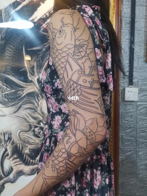 花臂鲤鱼_鲤鱼_花臂_鬼斧刺青自由行热门攻略_纹身_刺青_上色_日式老