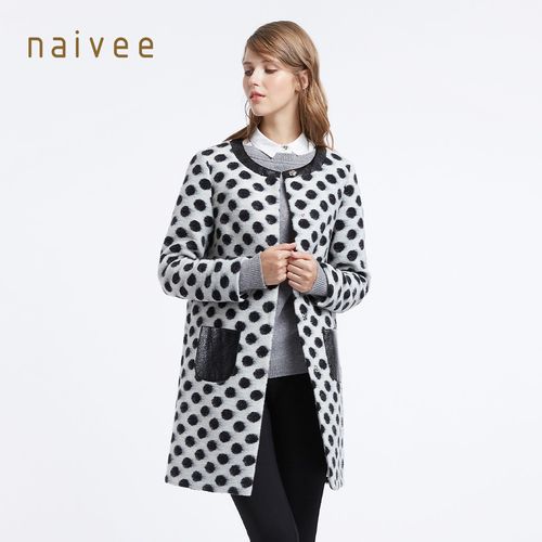 naivee/纳薇冬专柜新品大圆点中长款大衣毛呢外套女159221778_4折现价