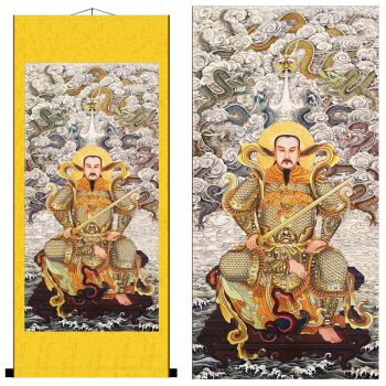 真武大帝画像新款真武大帝画像玄天上帝神像玄关画丝绸卷轴装饰挂画