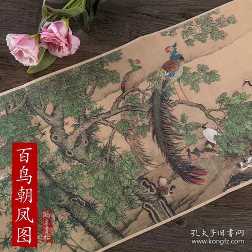 历代名家绘画 百鸟朝凤图清代 沈铨 盒装 折叠页中国画长卷画集画册