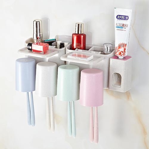 三口之家洗漱套装创意壁挂吸盘牙刷架漱口杯吸壁式牙膏牙具刷牙杯