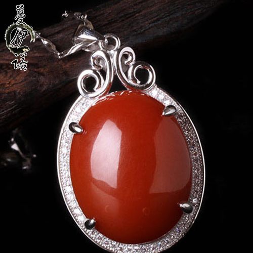 热卖梅林达天然南红玛瑙吊坠满色满肉柿子红九口料光坠18k金镶嵌项链