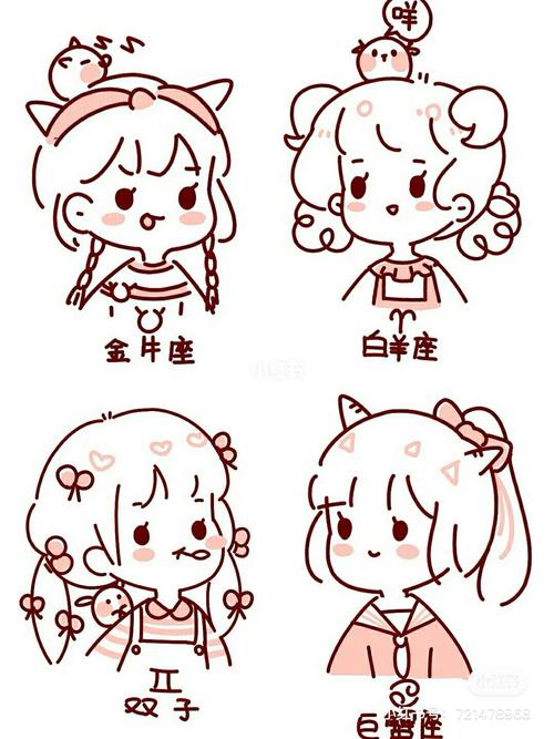 十二星座简笔画女生版._星座_简笔画_十二星座_文化