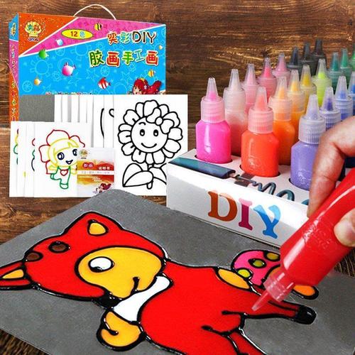 客厅女童礼物儿童玩具画画涂色手工制作益智胶画美术材料包可爱