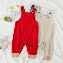 儿童背带裤2021春秋新款按扣开档童裤男女宝宝灯芯绒小童连体长裤