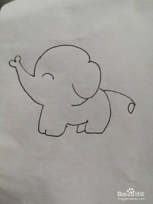第五步,接着把可爱的小象的长长的尾巴画出来,尾巴画法比较简单.