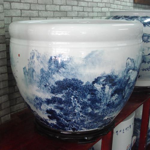 景德镇手绘青花瓷器缸 夏凡老师作品瓷器手绘陈设缸 意境高的山水