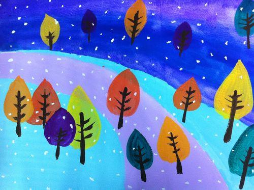 冬天雪景儿童画图片-唯美的下雪