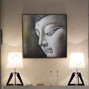 佛头像佛像佛脸像纯手绘布面油画家居客厅玄关书房楼梯装饰画挂画