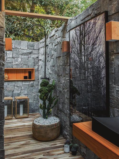 农村院子也可以这样设计|半开放式卫生间_装修_浴室_绿植_实木_简约