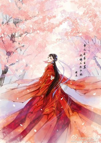 手绘古风红衣女子画师:槿木