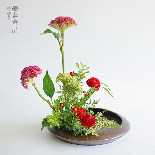 8销量35元券日本进口现货大扇形花器琳派小原流日式花道花盘写景插花