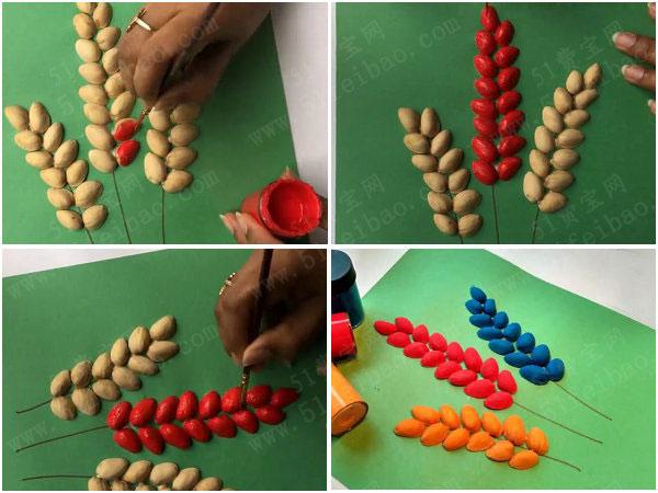 diy开心果壳彩色麦穗花丰收装饰画 - 废旧物品手工制作 - 51费宝网